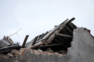 Closeup view of ruined house after strong earthquake