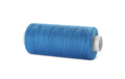 Spool of light blue sewing thread isolated on white