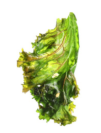 Photo of Tasty baked kale chip isolated on white