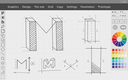 Sketch of letter M on graphic tablet. Illustration