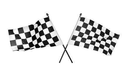 Image of Checkered racing finish flags on white background