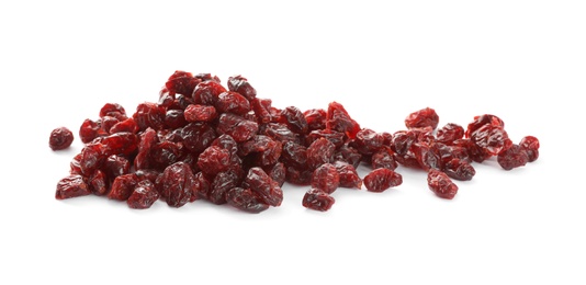 Pile of tasty dried cranberries isolated on white