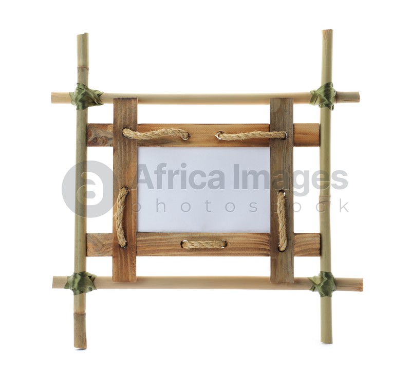 Empty frame made of bamboo sticks and wooden planks isolated on white