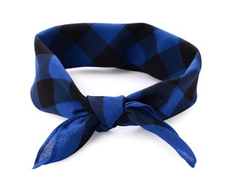 Tied blue bandana with check pattern isolated on white