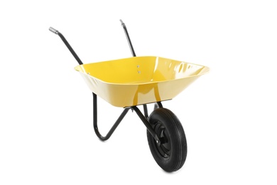 Color wheelbarrow isolated on white. Gardening tool