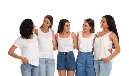 Happy women on white background. Girl power concept