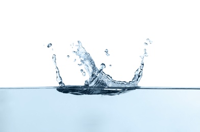 Splash of pure water on white background, closeup