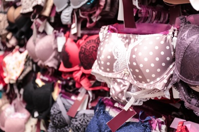 Display with beautiful female underwear in store