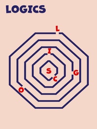 Illustration of Educational game for kids. Letters of word Logics arranged in labyrinth, illustration