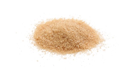 Pile of brown sugar on white background