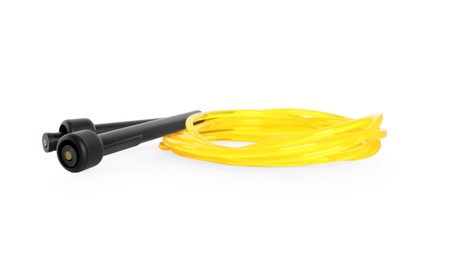 Yellow skipping rope with black handles isolated on white