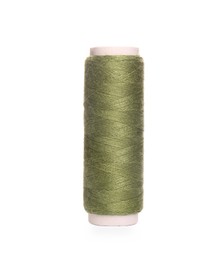 Spool of olive green sewing thread isolated on white