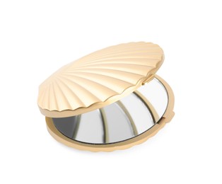 Gold cosmetic pocket mirror isolated on white