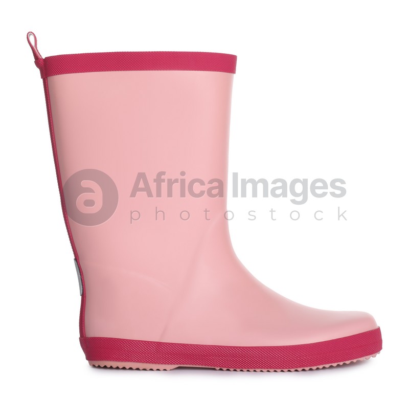 Modern pink rubber boot isolated on white