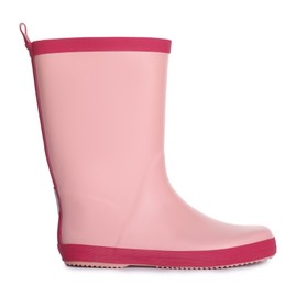 Modern pink rubber boot isolated on white
