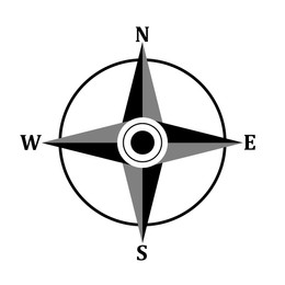 Compass rose with four cardinal directions - North, East, South, West on white background. Illustration