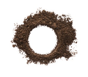 Photo of Frame made of soil on white background, top view. Fertile ground