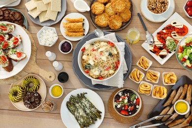 Photo of Brunch table setting with different delicious food, flat lay