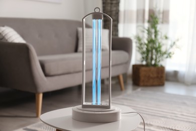 UV lamp for light sterilization on table in living room
