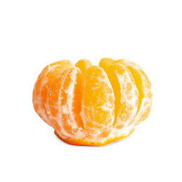 Peeled fresh juicy tangerine isolated on white