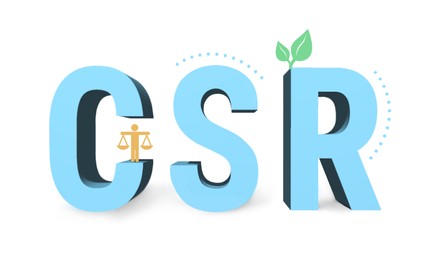 Image of Corporate social responsibility concept. Word CSR on white background, illustration