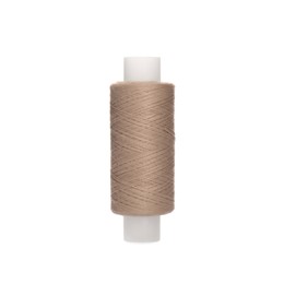 Spool of beige sewing thread isolated on white