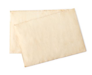 Old letters on white background, top view