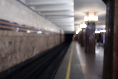 Blurred view of subway station. Public transport