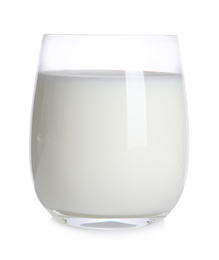 Glass of fresh dairy product isolated on white