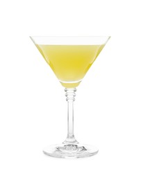 Glass of delicious bee's knees cocktail isolated on white