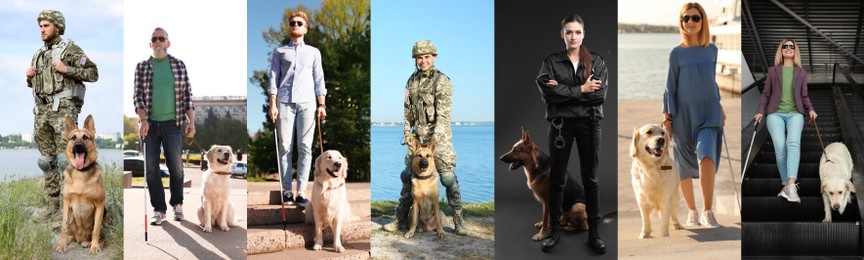 Collage with photos of people with service dogs, banner design