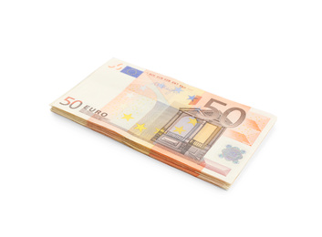 Euro banknotes on white background. Money and finance