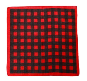 Red bandana with check pattern isolated on white, top view