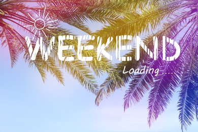 Phrase WEEKEND Loading and low angle view of palm leaves outdoors