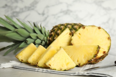 Slices of fresh juicy pineapple on table