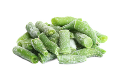 Frozen green beans isolated on white. Vegetable preservation