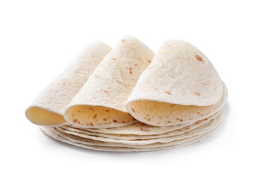 Corn tortillas on white background. Unleavened bread