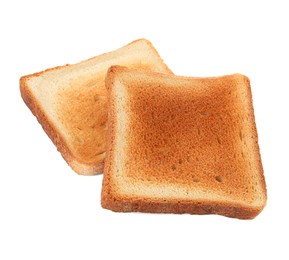 Slices of delicious toasted on white background