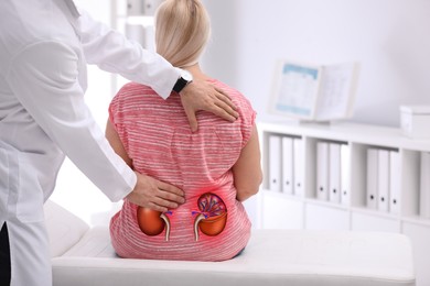 Doctor examining patient with kidney pain in clinic