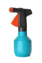 Photo of Blue sprayer isolated on white. Gardening tool