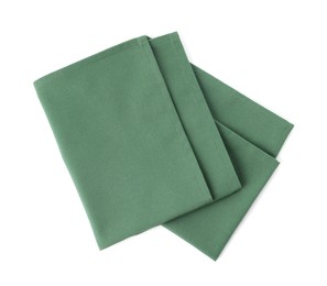 New clean green cloth napkins isolated on white, top view