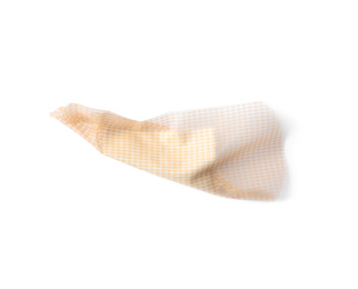 Used sticking plaster isolated on white, top view. First aid item