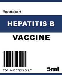 Hepatitis B Vaccine, illustration. Label for injection vial