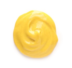 Delicious mustard isolated on white, top view. Spicy sauce