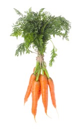 Photo of Bunch of tasty ripe carrots on white background