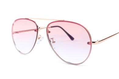 New stylish sunglasses isolated on white. Fashionable accessory