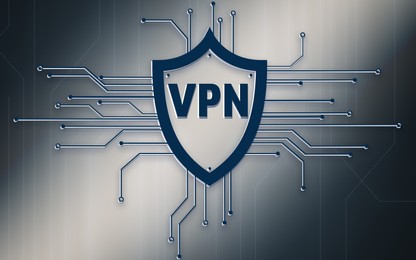Illustration of Concept of secure network connection. Acronym VPN on grey background, illustration