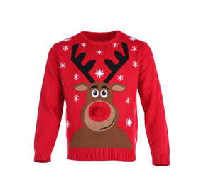 Warm Christmas sweater with deer isolated on white