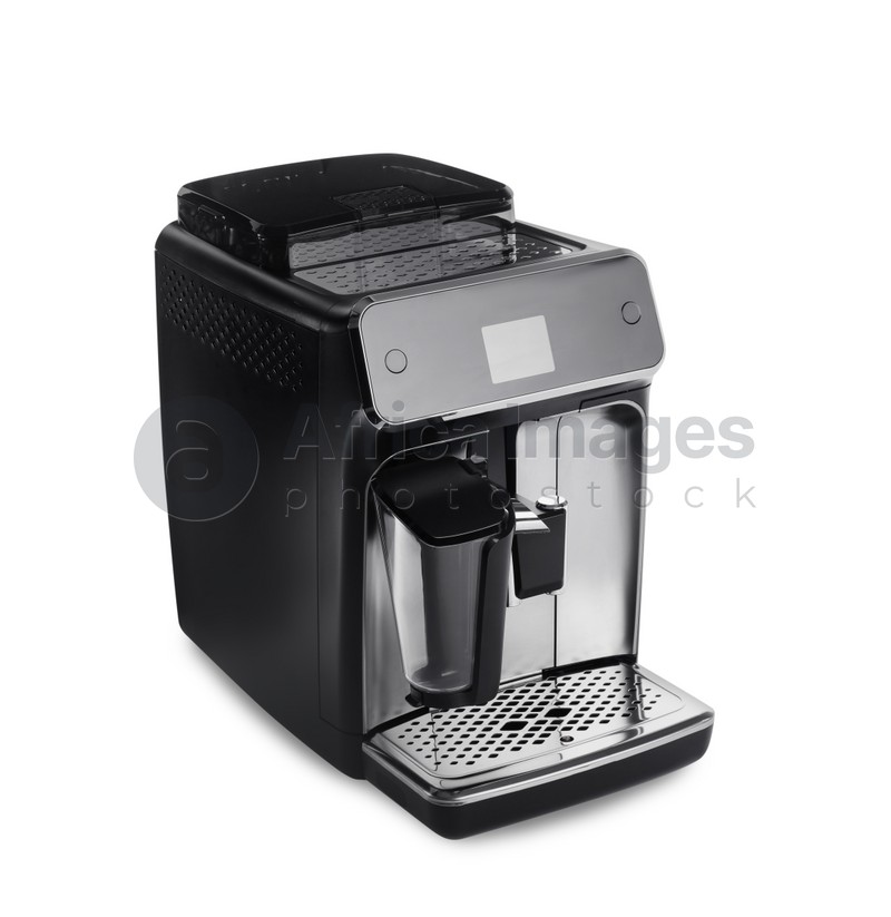 Modern electric coffee machine isolated on white