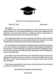 University acceptance letter to prospective student, illustration